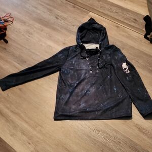 Navy Hooded Long Sleeve Shirt with Skull Detail